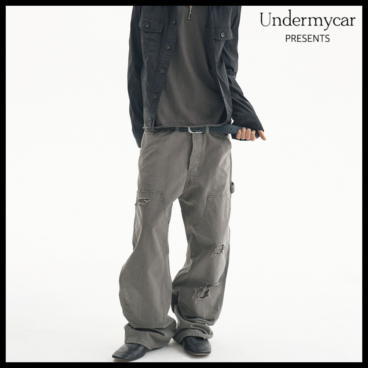 【Undermycar】Army Canvas Carpenter Pants Khaki Gray