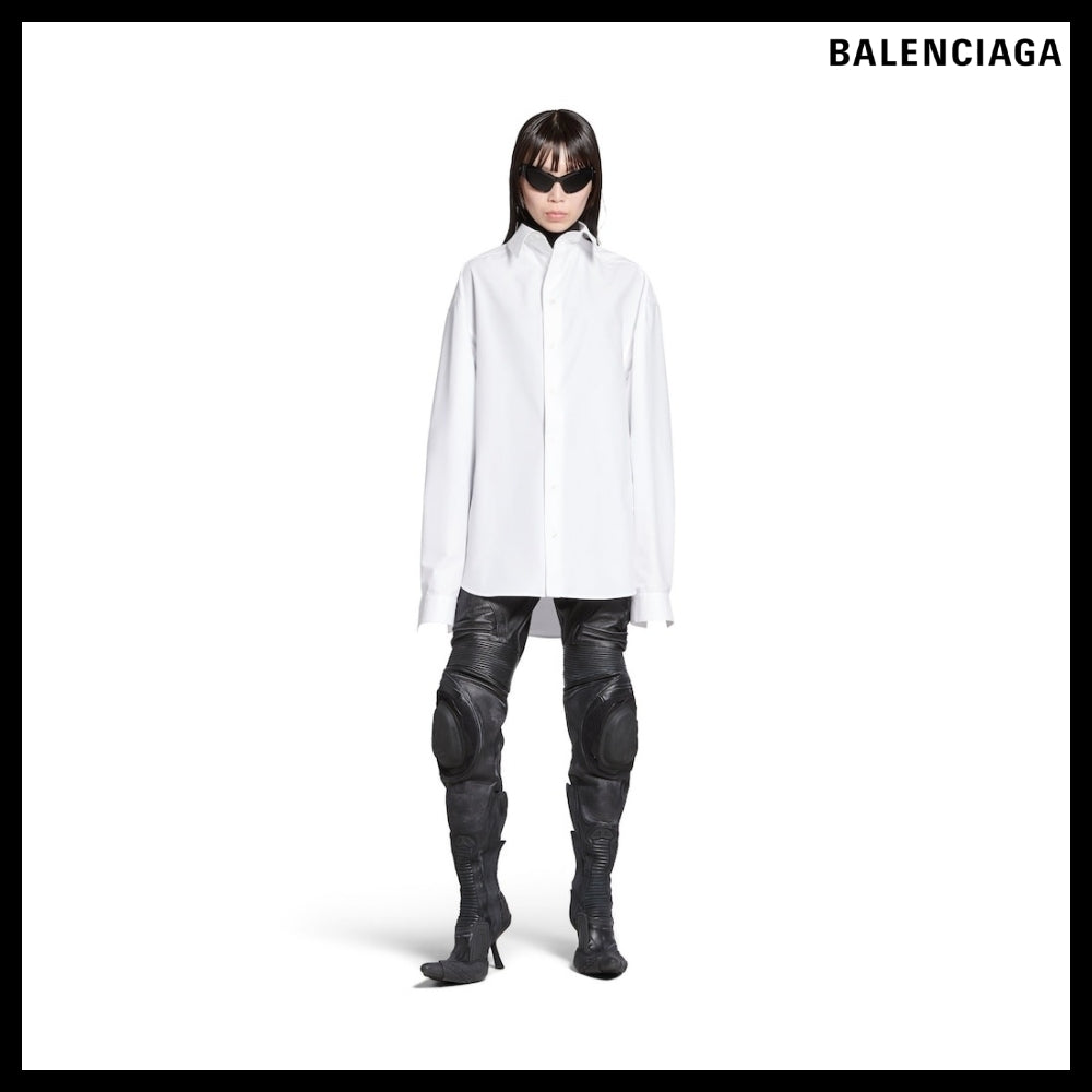 【BALENCIAGA】Women’s Kick Collar Shirt Large Fit White