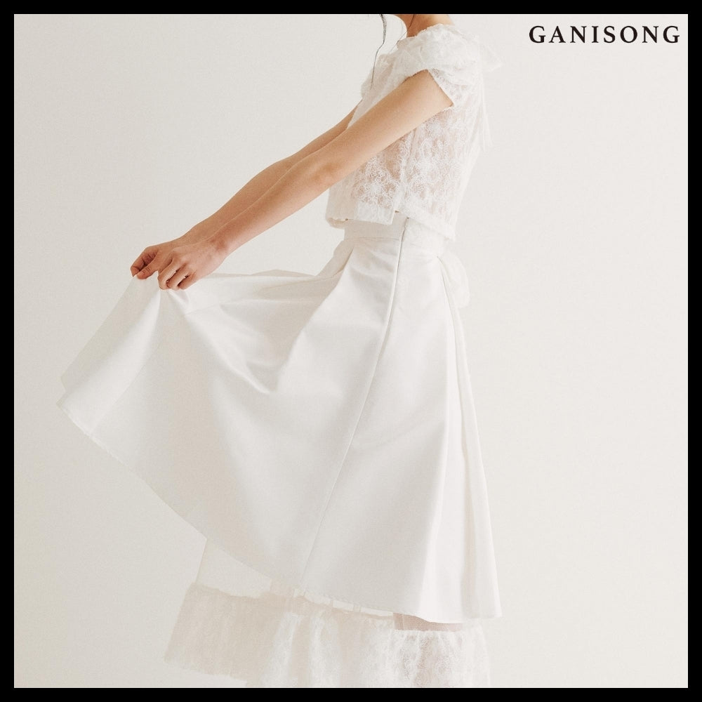 【GANISONG】Bridal Twist Puff Two-Piece Dress White