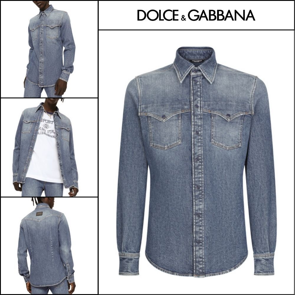 【Dolce & Gabbana】LIGHT BLUE WASH STRETCH DENIM SHIRT