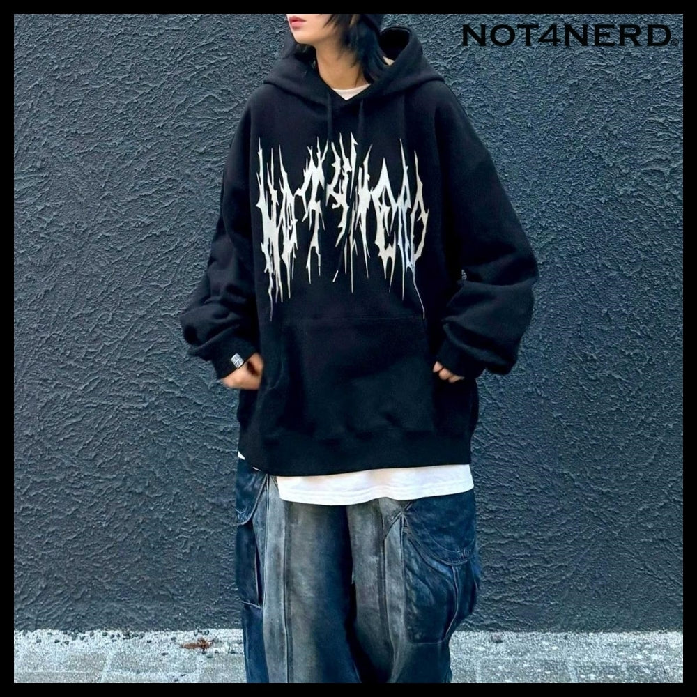 【NOT4NERD】ポインテッドロゴ プルオーバーフード ブラック