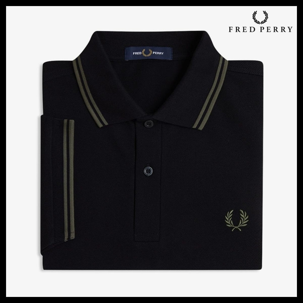 【FRED PERRY】Twin Tipped Fred Perry Shirt Black Field Green