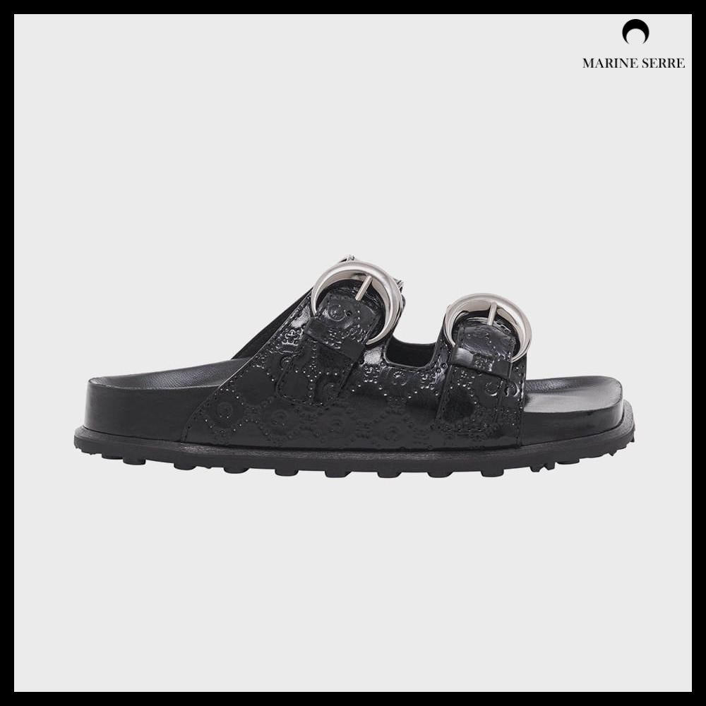 【MARINE SERRE】Men's MOONOGRAM EMBOSSED LEATHER MS SLIDE