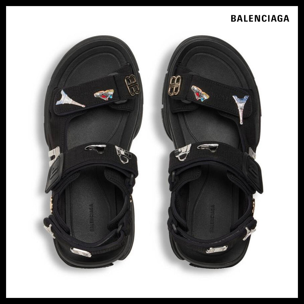 【BALENCIAGA】Tourist Sandals with Pins Black