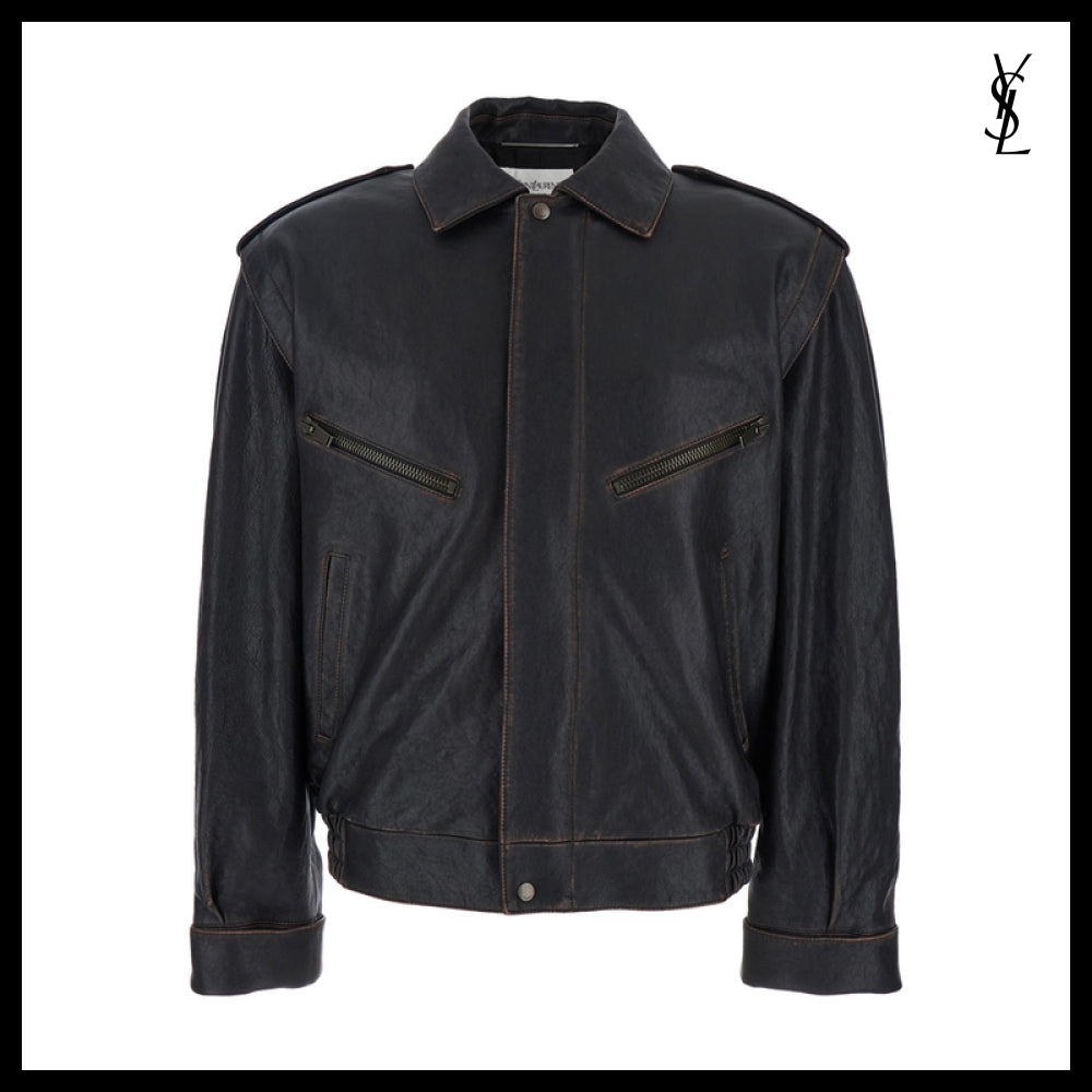 【SAINT LAURENT】Brown Jacket Black classic outerwear