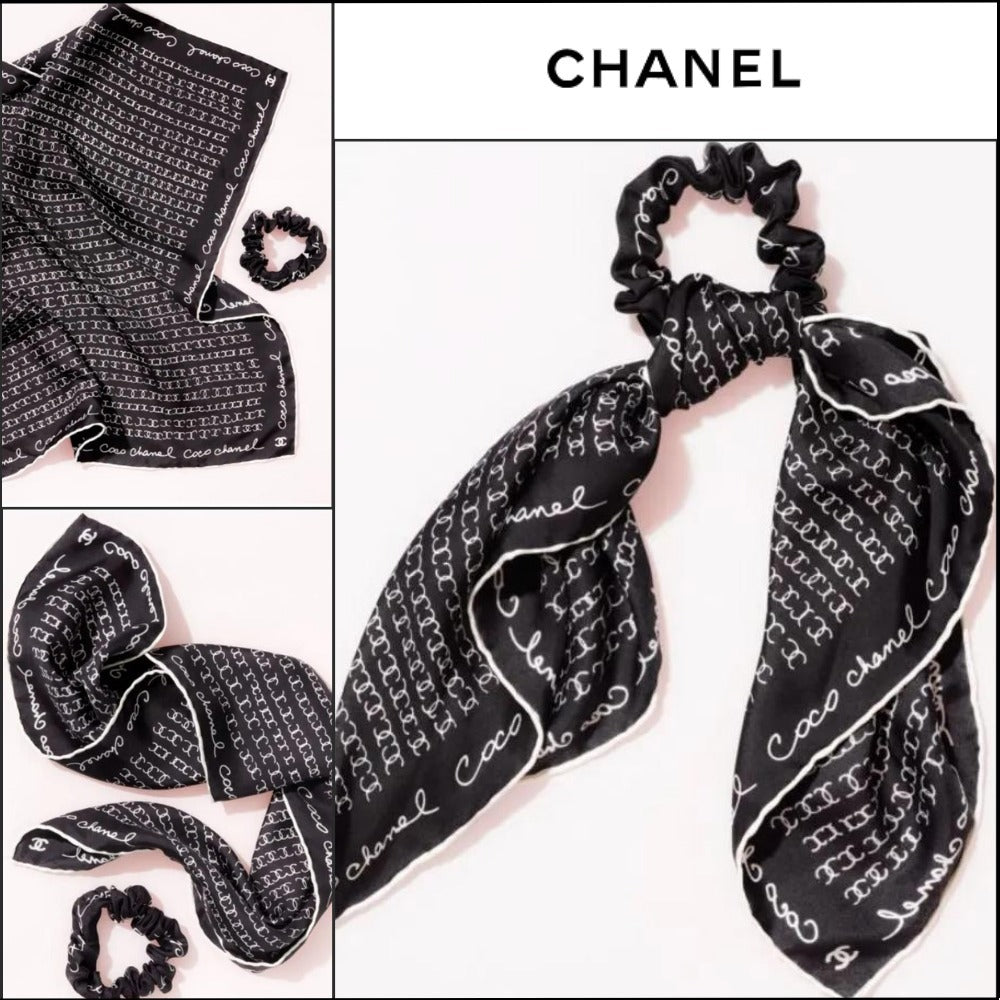 【CHANEL】Lettering CC Logo Twilly Scrunchie Hairband