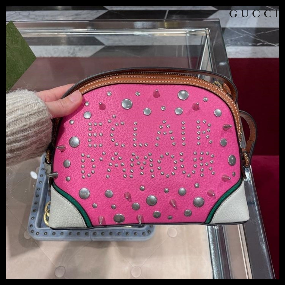 【GUCCI 】GG Ophidia Studded Half Moon Shoulder Bag PINK MIX
