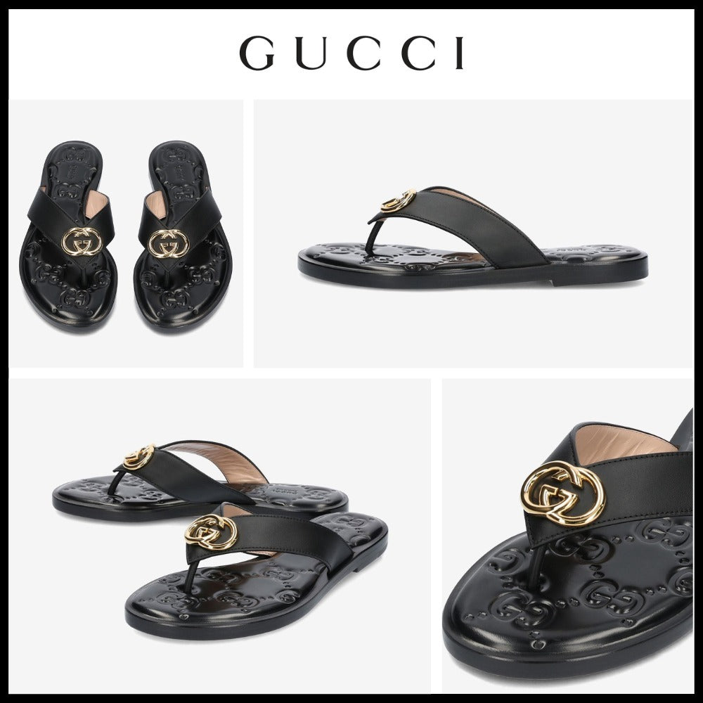 【GUCCI】Interlocking G Strap Sandals Black