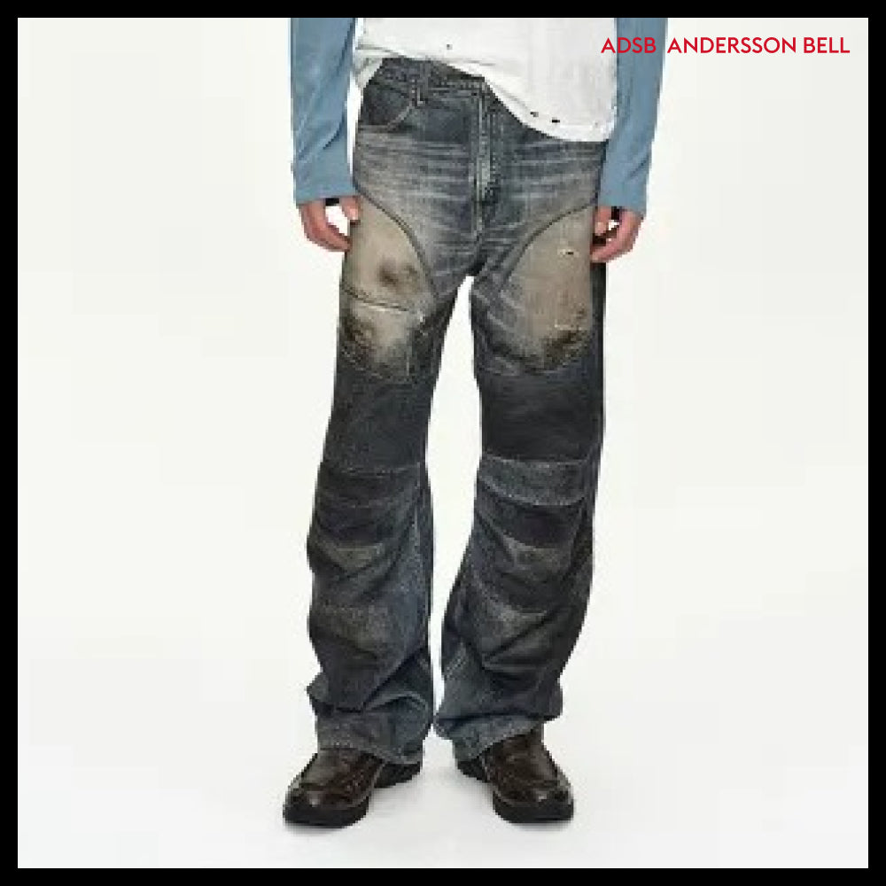【ANDERSSON BELL】DENIM TROMPE LOEIL GRAPHIC BIKER JEANS MID