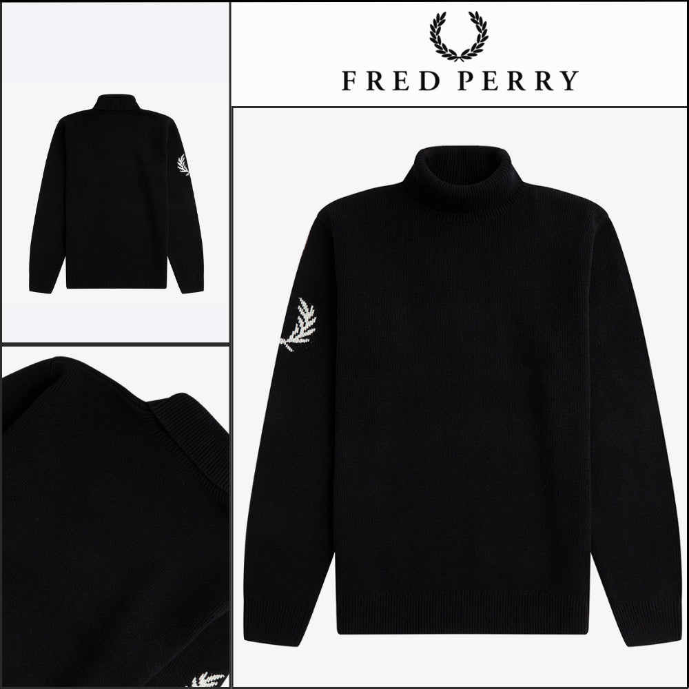 【FRED PERRY】Laurel Wreath Roll Neck Knit Black