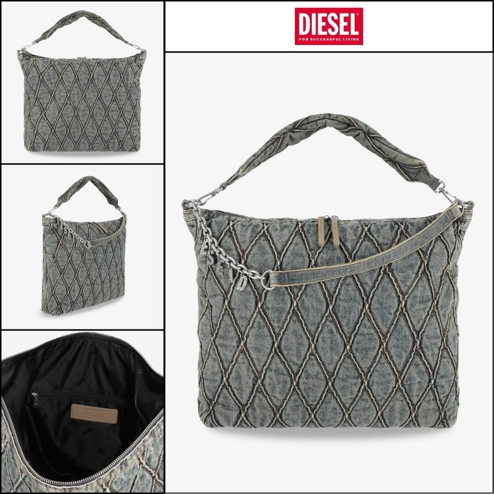 【DIESEL】Charm D Large Hobo Shoulder Bag - Blue Dirty Wash