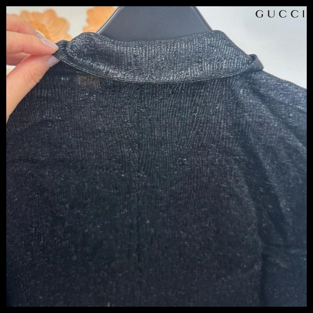 【GUCCI】Interlocking Patch Metallic Two-Tone Zip-Up Jacket