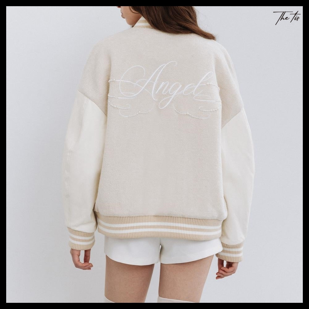 【The tis】Angel Pearl Varsity Jacket 2Colors