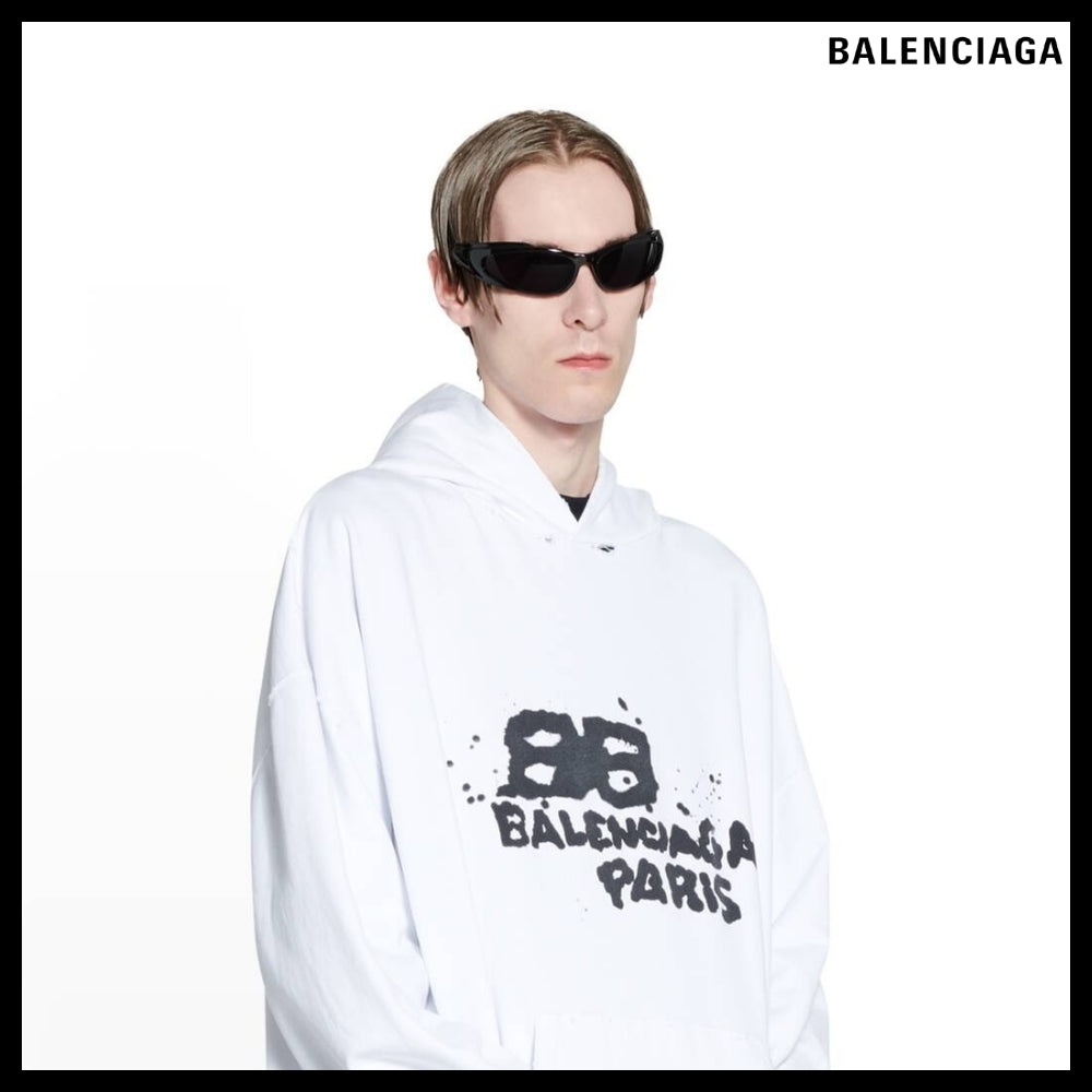 【BALENCIAGA】Hand-Drawn BB Icon Hoodie Large Fit White