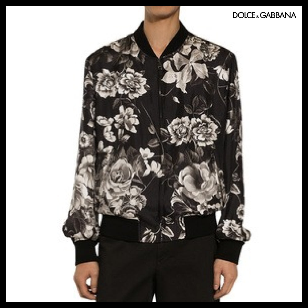 【Dolce & Gabbana】OVERSIZE SILK BOMBER JACKET WITH FLORAL