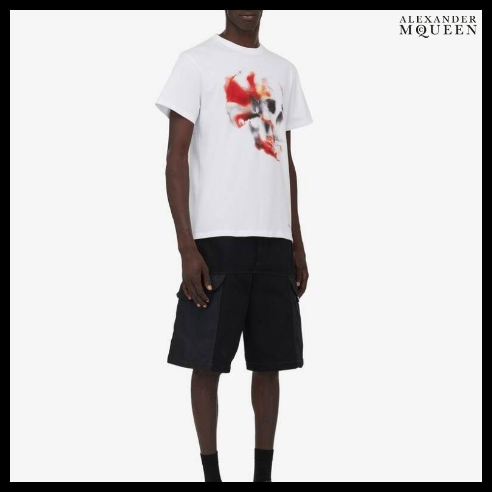 【Alexander Mcqueen】Obscured Skull T-shirt in WhiteRedBlack