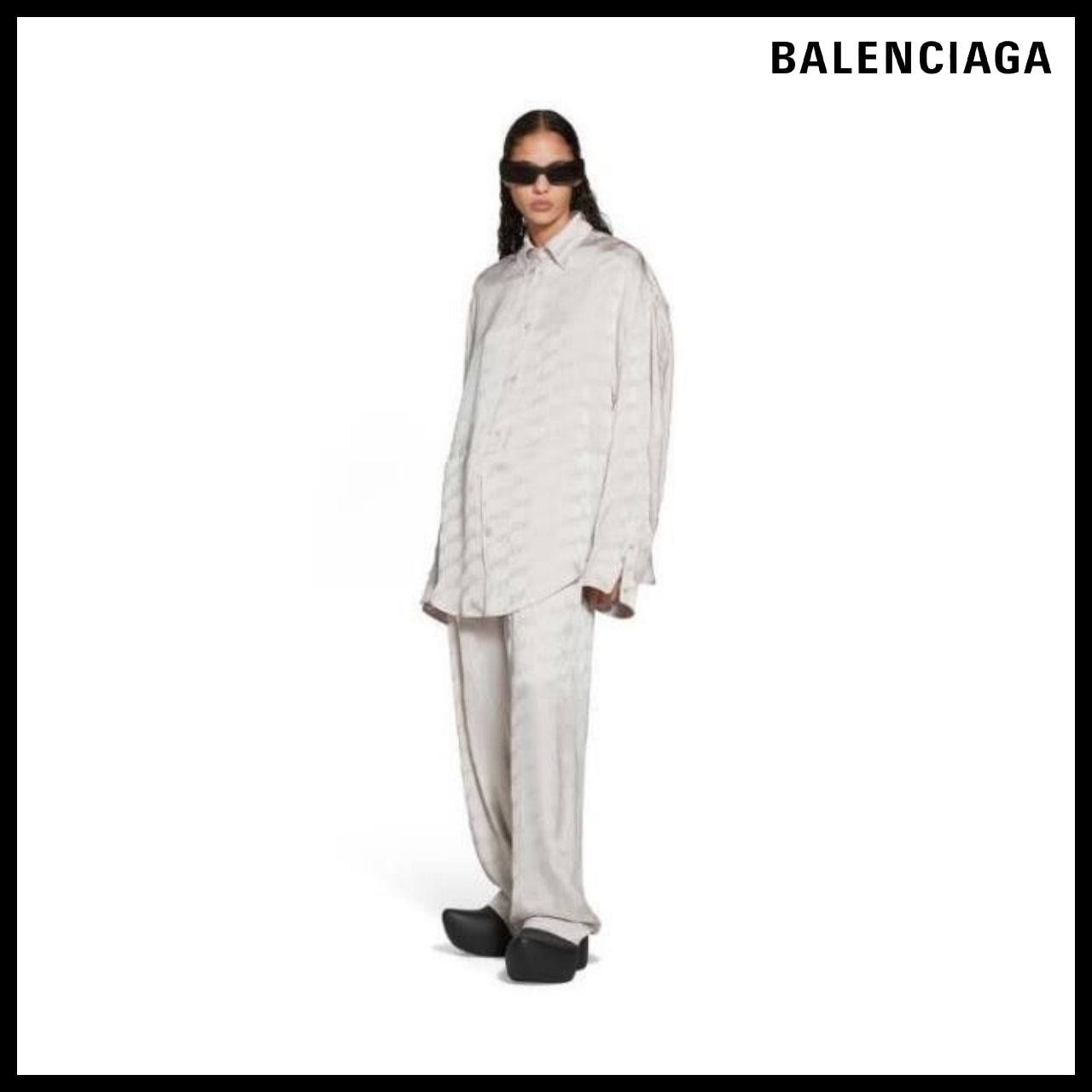 【BALENCIAGA】BB Monogram Twisted Sleeve Shirt Grey