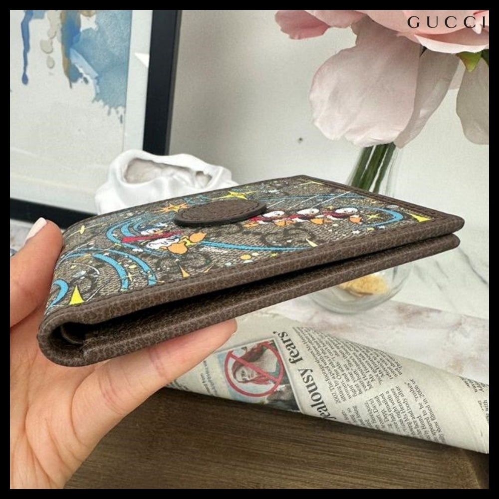 【Gucci x Disney】Donald Duck Print Canvas Wallet New Acero