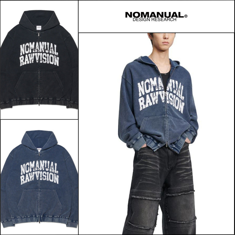 【NOMANUAL】VINTAGE WAFFLE HOODED ZIP UP 2 Colors