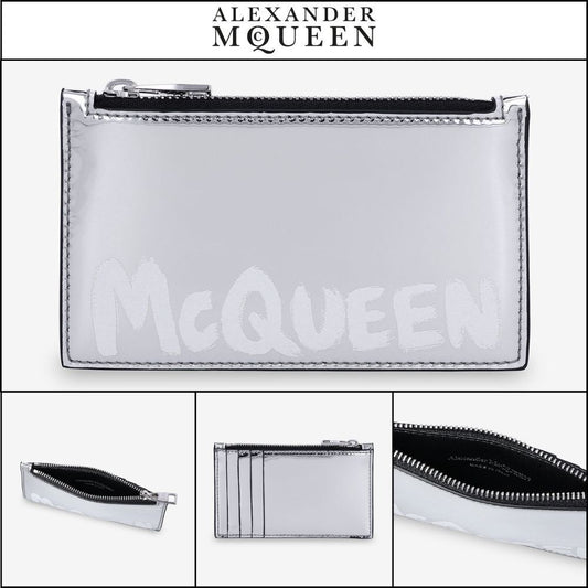 【ALEXANDER MCQUEEN】Zip coin card holder silver