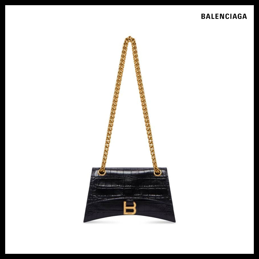 【BALENCIAGA】Crush XS Chain Bag Crocodile Embossed Black