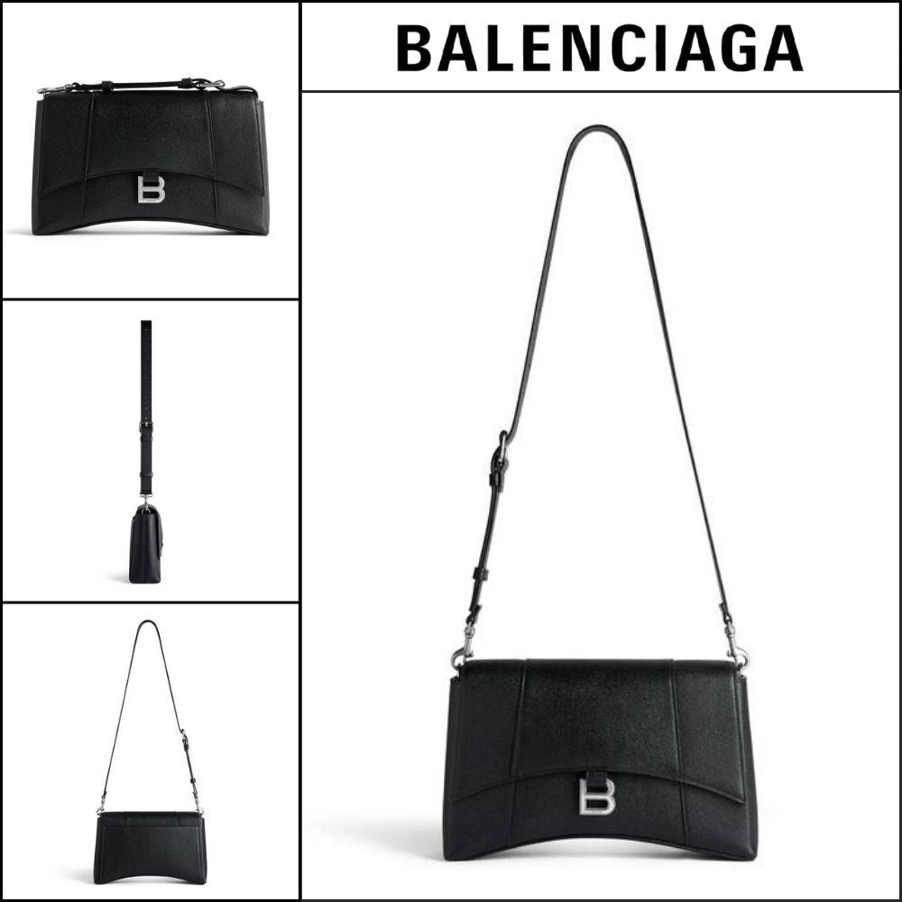 【BALENCIAGA】Downtown Leather Crossbody Bag Black