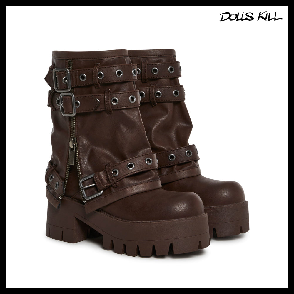 ◆DOLLS KILL◆DARKER WAVS Warp Combat Boots Brown