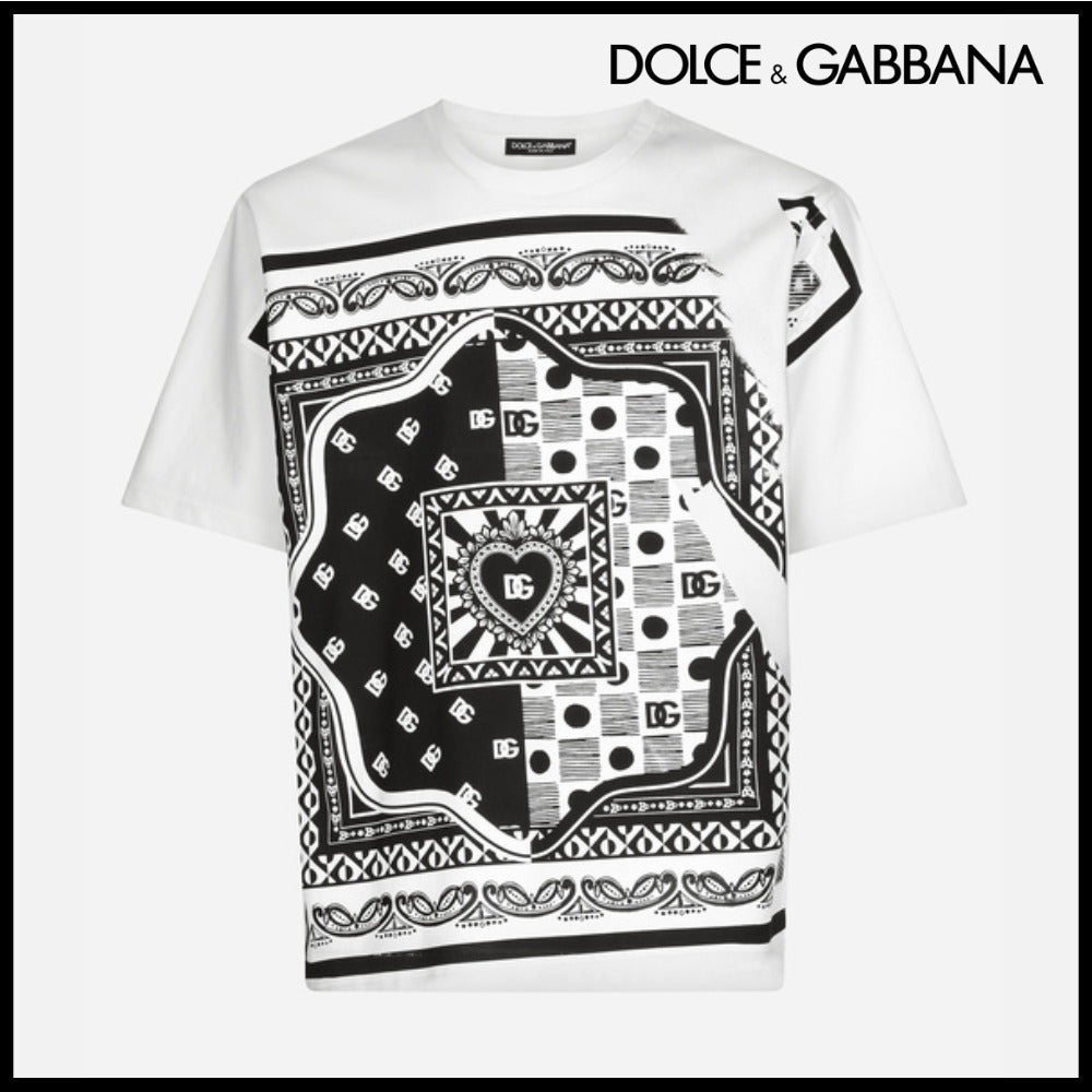 【Dolce & Gabbana】COTTON T-SHIRT WITH BANDANNA PRINT