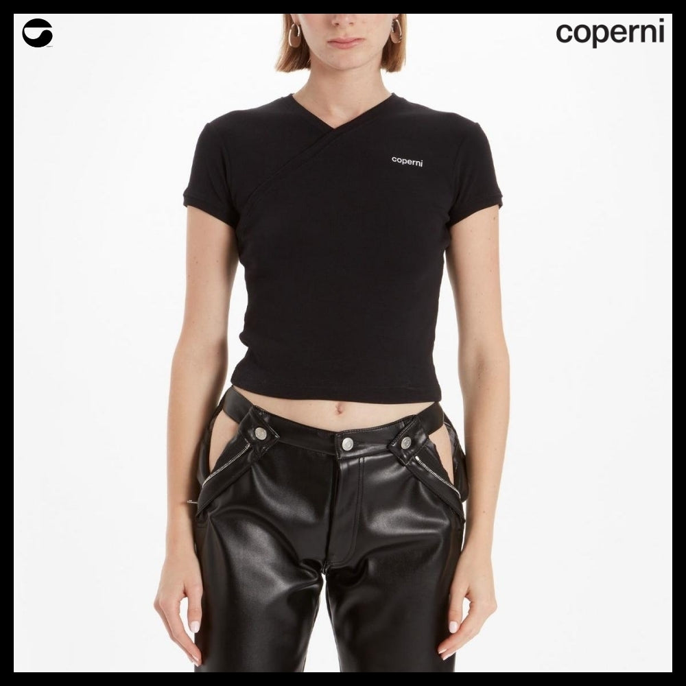 【Coperni】Womens V Neck Line T Shirt Black