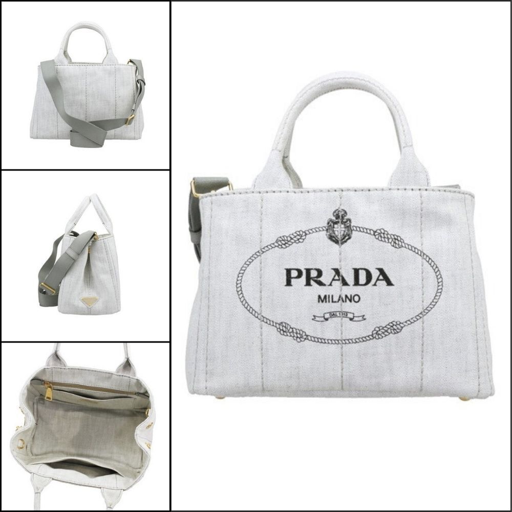 【PRADA】Denim Tote Bag Grey Women's