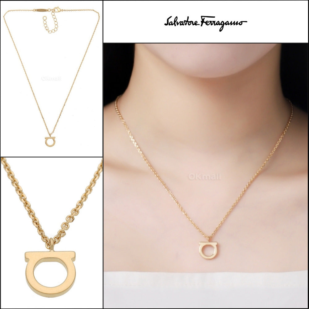 【Salvatore Ferragamo】760133 696658 Gancini Gold Necklace