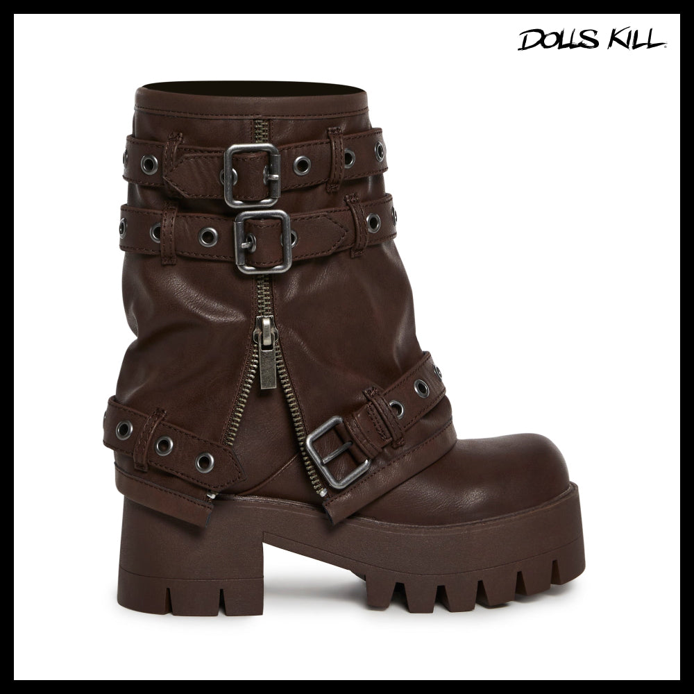 ◆DOLLS KILL◆DARKER WAVS Warp Combat Boots Brown