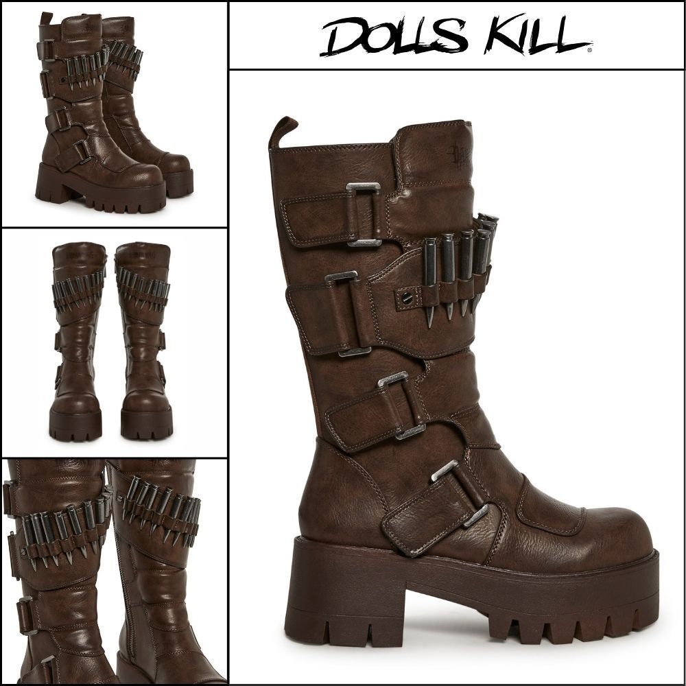 ◆DOLLS KILL◆DARKER WAVS Warp Bullet Combat Boots Brown