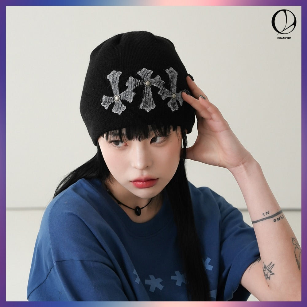 【BINARY01】SKUUNI PRINTED BEANIE 4COLORS