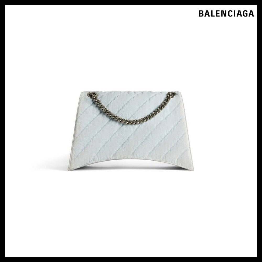 【BALENCIAGA】Crush Large Chain Bag Quilted Denim Blue