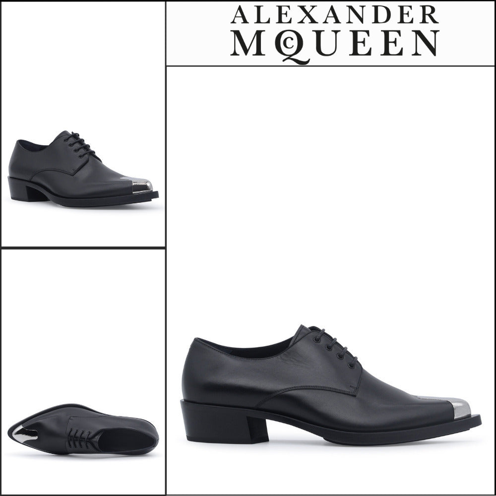【Alexander Mcqueen】Punk Silver Tip Pointed Shoes Black