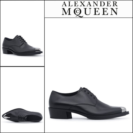【Alexander Mcqueen】Punk Silver Tip Pointed Shoes Black