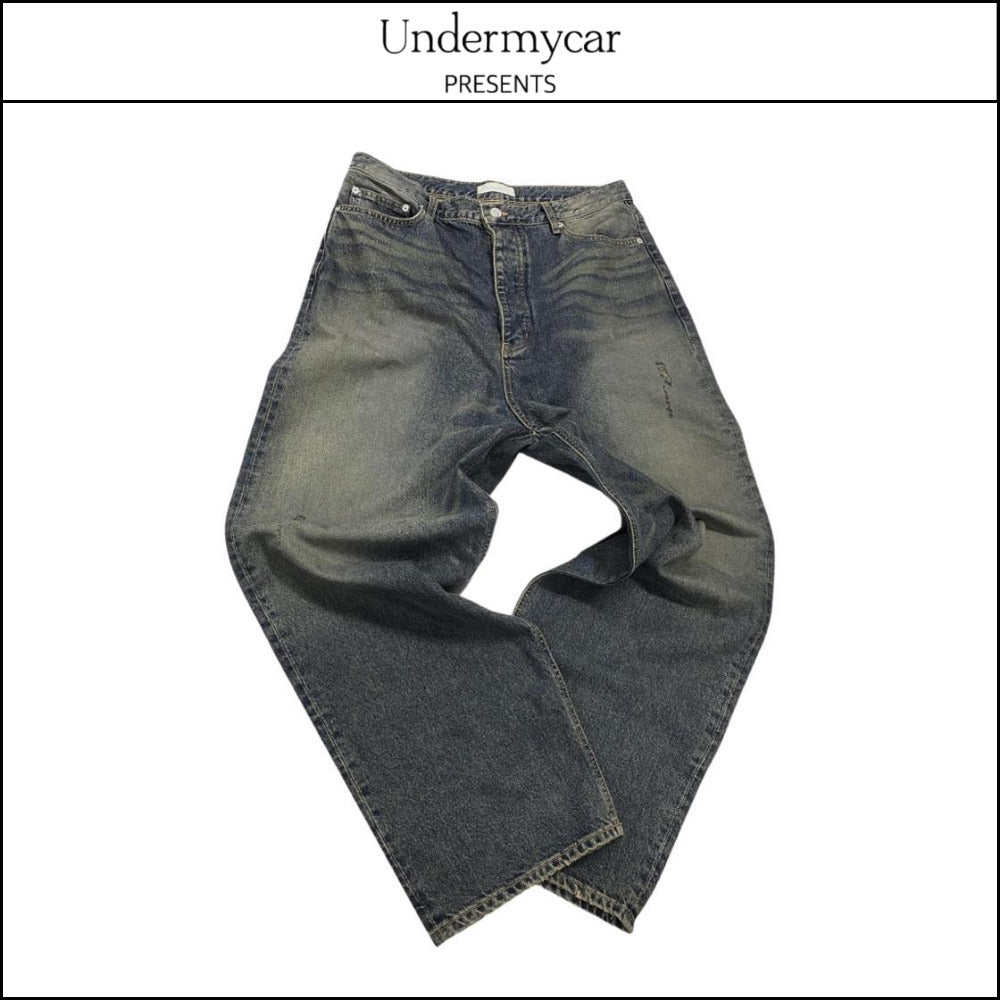 【Undermycar】Iek Hand Brush Washed Wide Jeans