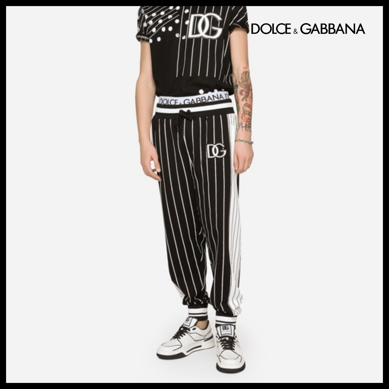 【Dolce & Gabbana】STRIPED JERSEY JOGGING PANTS WITH DG