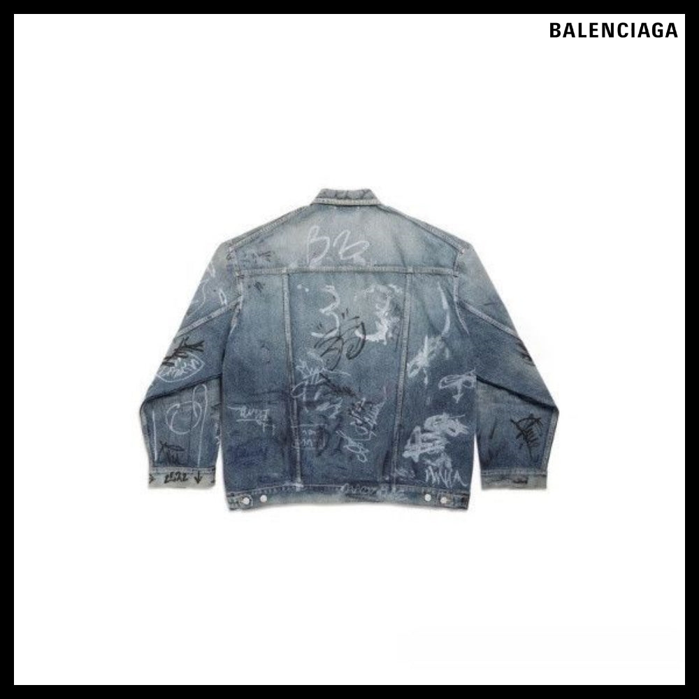 【BALENCIAGA】Graffiti Oversized Jacket in Blue