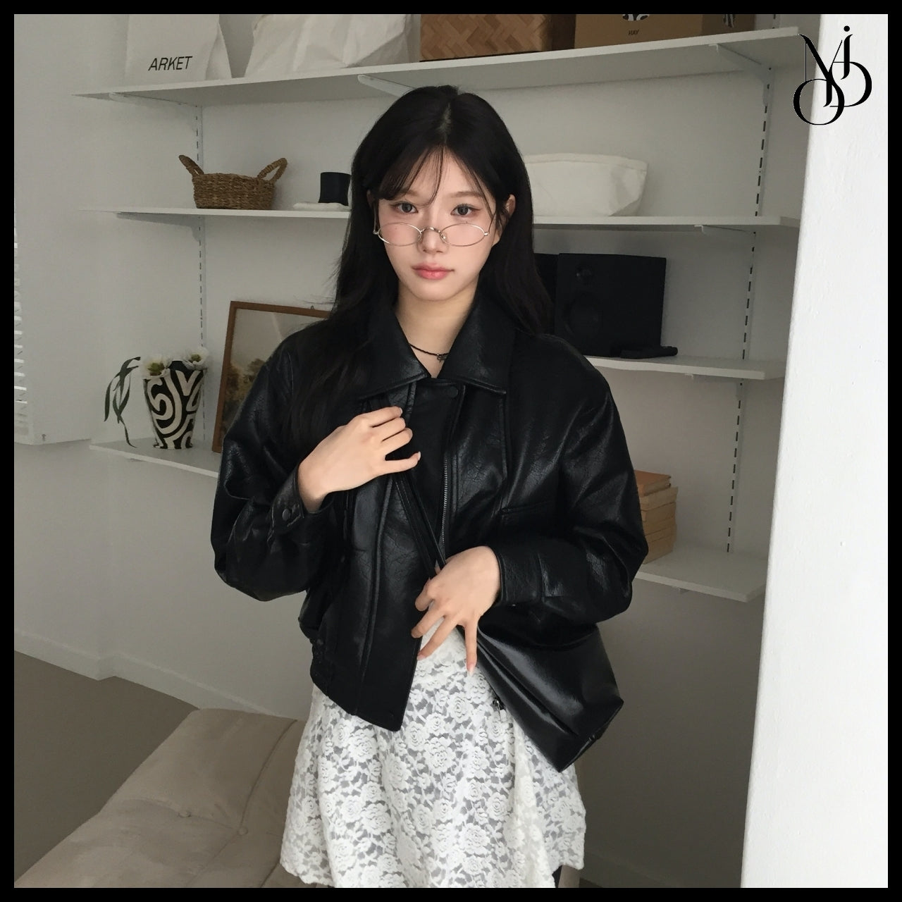 【MODIMOOD】Sailor Half Fit Crop Leather Jacket 2 Colors