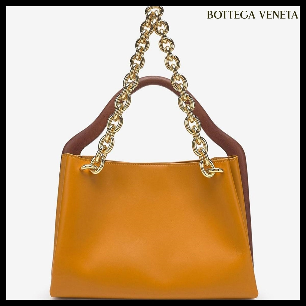 【BOTTEGA VENETA】Chain Woven Handle Mount Tote Bag Brown