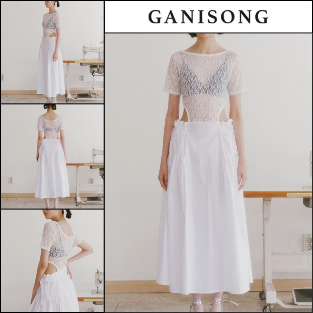 【GANISONG】Bridal Lace Cut Out Dress White