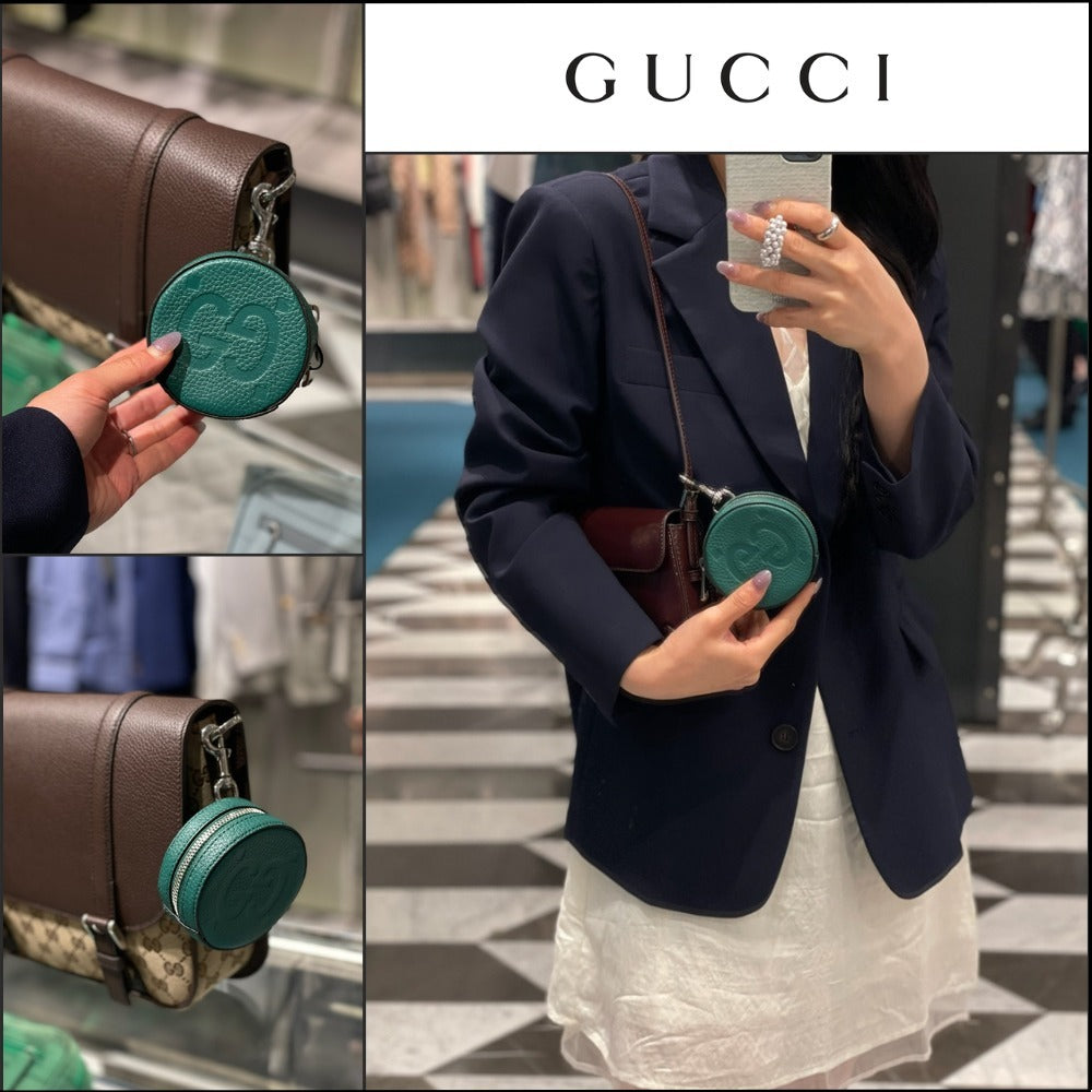 【GUCCI】PIUMA GG Jumbo Calf Keyring Coin Wallet Emerald