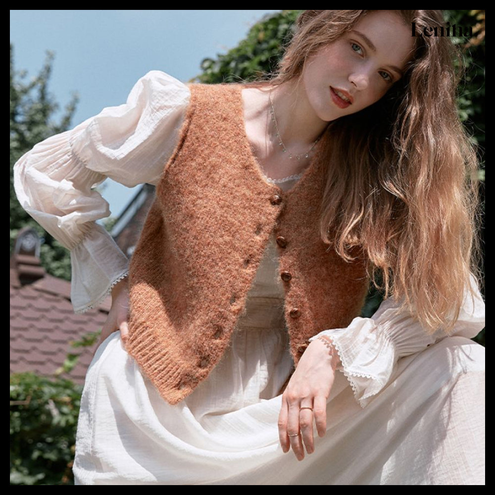 【LENINA】JOUR Round Neck Knit Vest 2 Colors