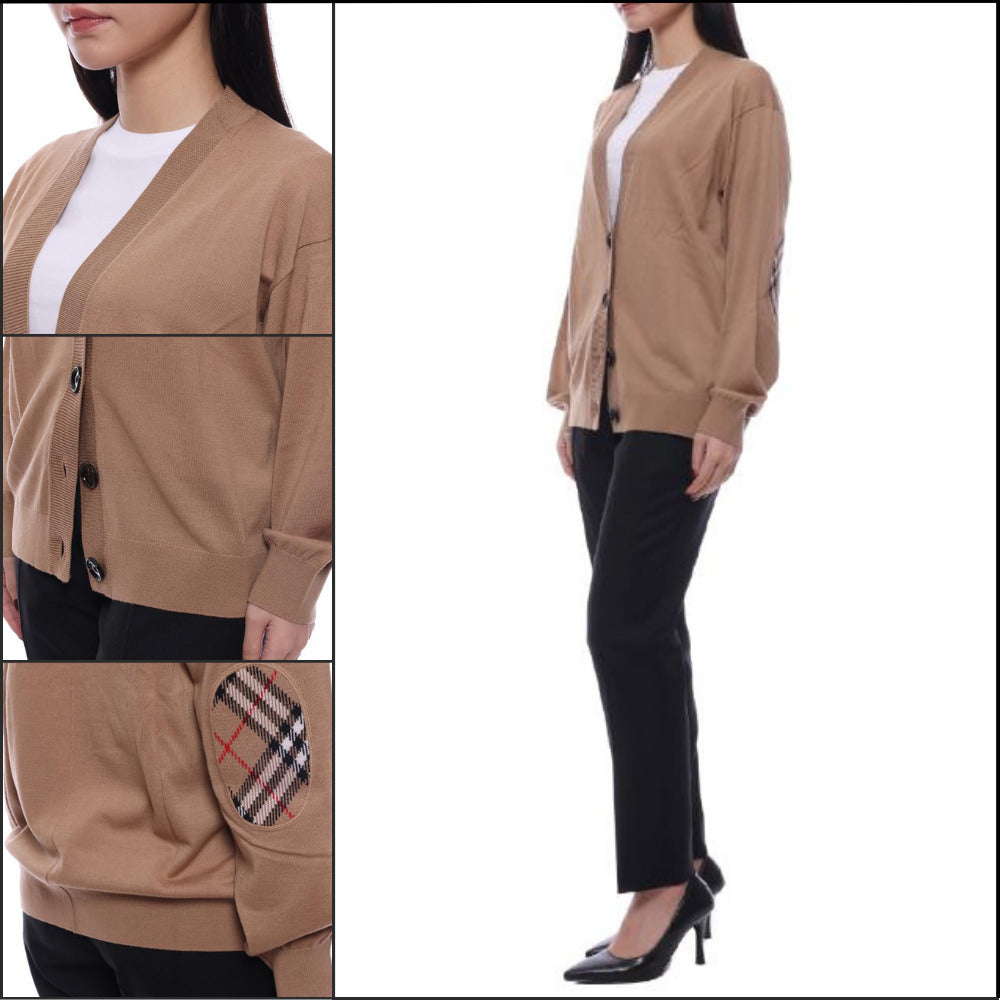 【BURBERRY】DORNOCH Elbow Patch Women’s Wool Cardigan