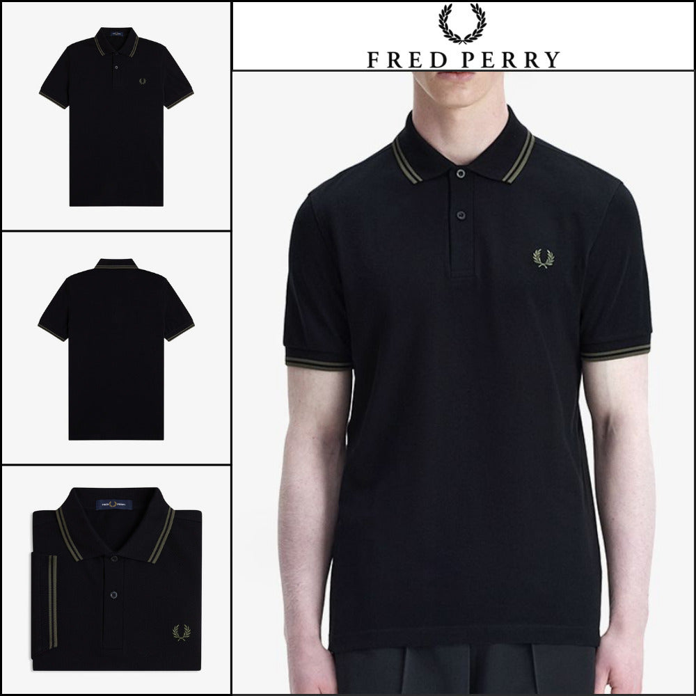 【FRED PERRY】Twin Tipped Fred Perry Shirt Black Field Green