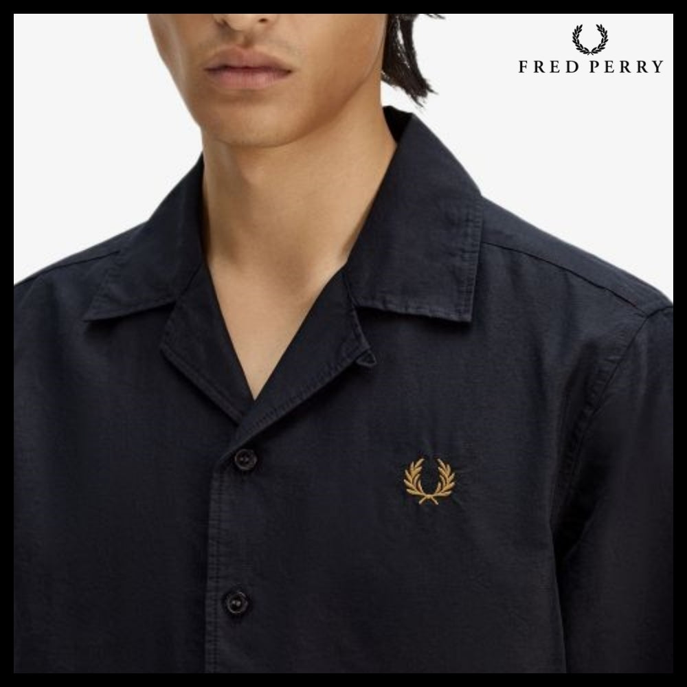 【FRED PERRY】Linen Blend Revere Collar Shirt Black