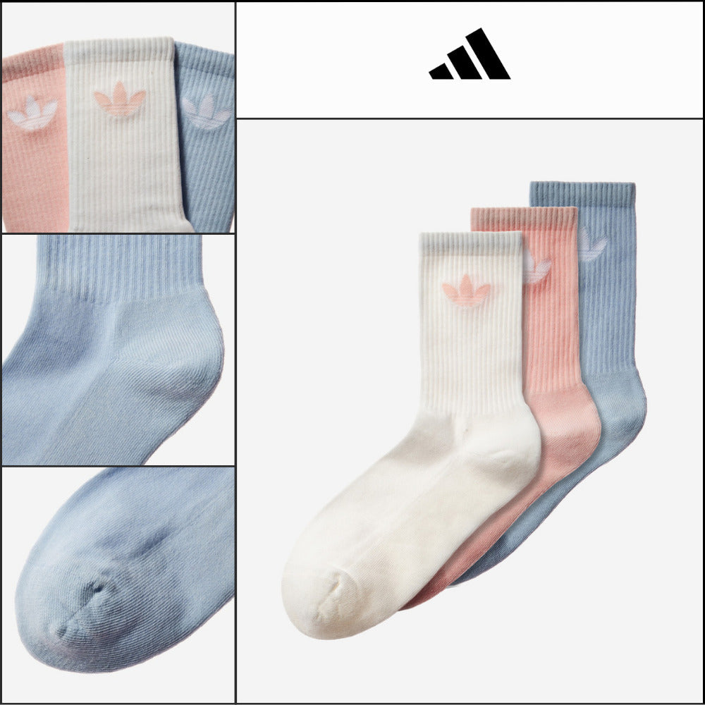 【ADIDAS】 Trefoil Cushioned Crew Socks 3 Pairs Sports Daily