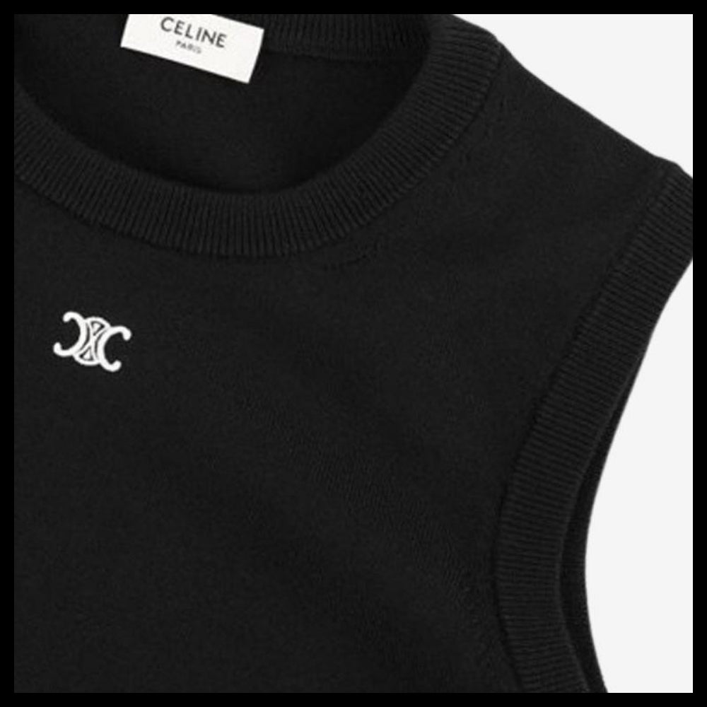 【CELINE】Triomphe Mini Logo Knit Vest Black Women
